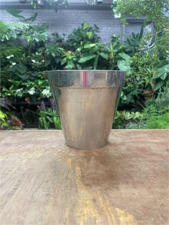 13 pieces of a distressed chrome finish  flower pot